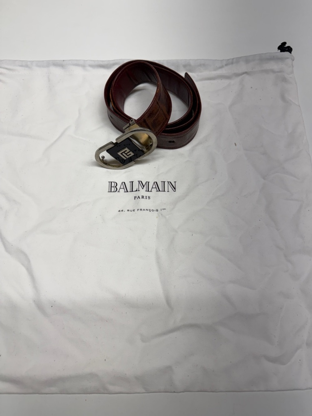 Vintage Balmain Logo Belt Faux Snake Skin Leather Brown Black Silver Unisex 40"